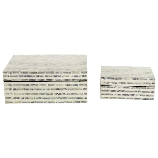Cream & Gray Geometric Mosaic Mother of Pearl Handmade Storage Box Set